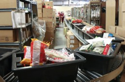 Conveyor belt carrying product at the commissary.