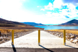 Newly installed boat ramp at side of lake