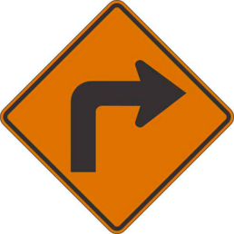 Right turn symbol orange sign