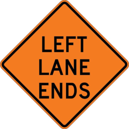 Left lane ends sign